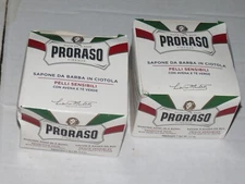 b5 Lot of 2 PRORASO Sapone Da Barba White Shaving Soap In A Bowl with Green Tea
