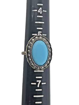 Vintage Silver Tone Faceted Turquoise and Marcasite Ring