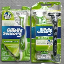 2 Packs Gillette Sensor3 Sensitive Men's Disposable Razor 4 Each Bonus 9 Total
