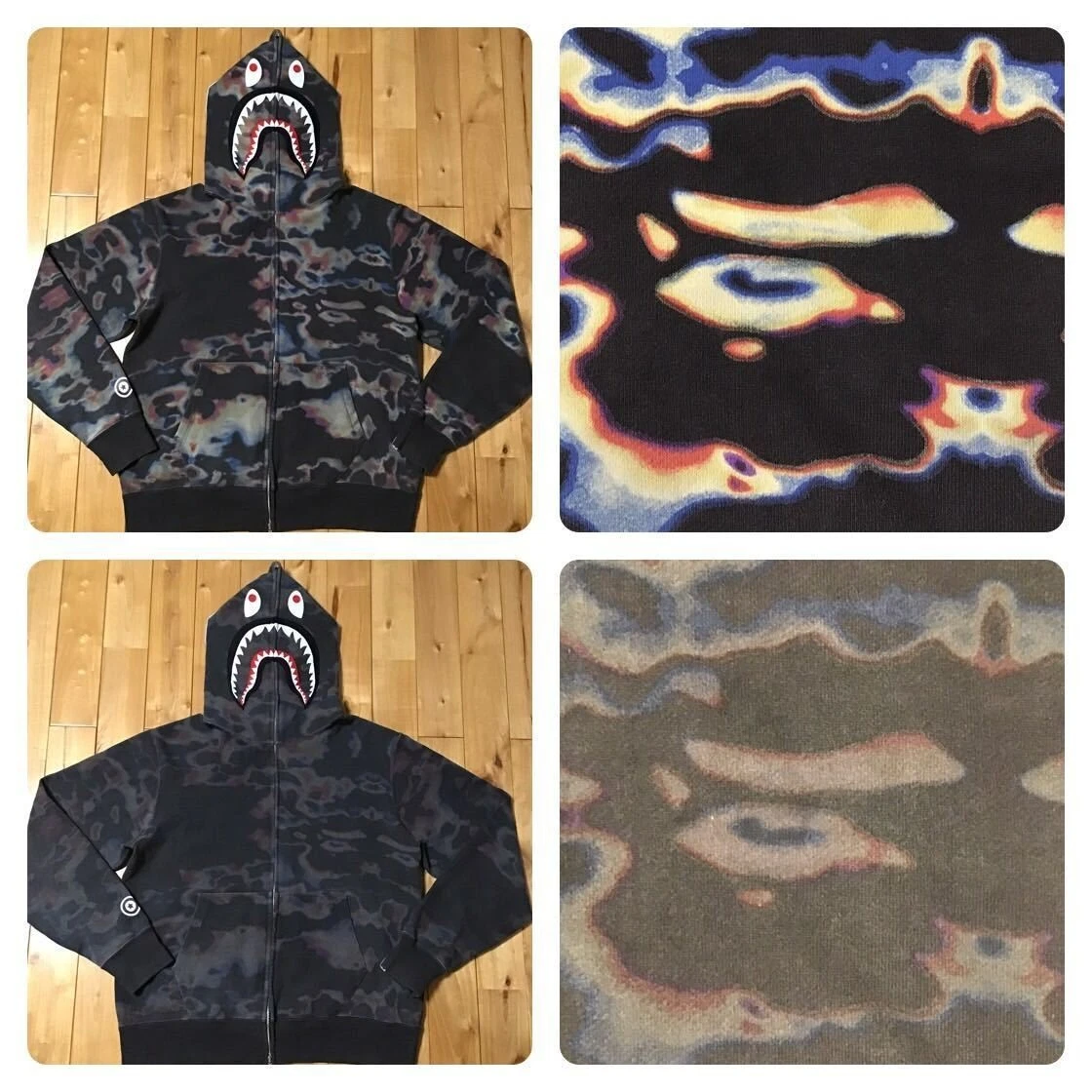 THERMOGRAPHY BAPE camo shark full zip hoodie Black A Bathing Ape Size L