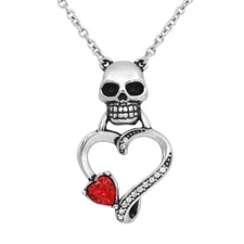  Skull Heart Necklace w Red heart Shape crystal 17" - 19" by Controse