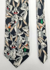Vintage Looney Tunes Mania Necktie 1993 Bugs Bunny Carrot Black Gray