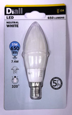 2x 7.4W (=51W) Diall LED Candle Dimmable Light Bulb SES E14 4000K Lamp