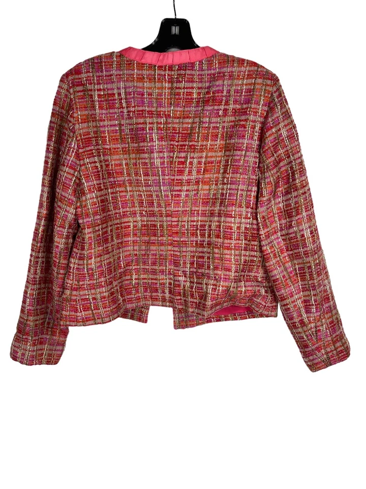 Chicos Blazer Traje Chaqueta Mujer 1 Rosa Manga Larga Lana Tweed Frente Abierto Carrera Foto 2 de 4