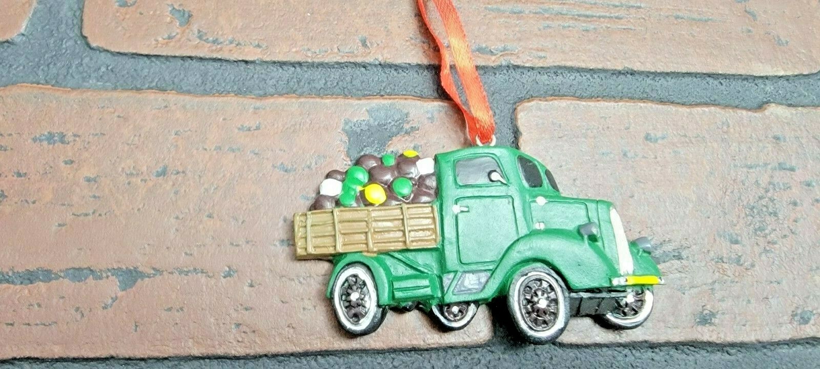 Vintage Truck Ornaments Rustic Holiday Decorations Set of 2 Red and