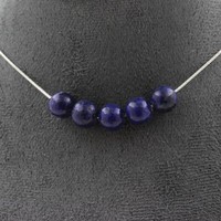 Steine Und MinéRaux. Halskette 5 Perlen Lapislazuli 8 Mm. Kette Stahl GefräSt