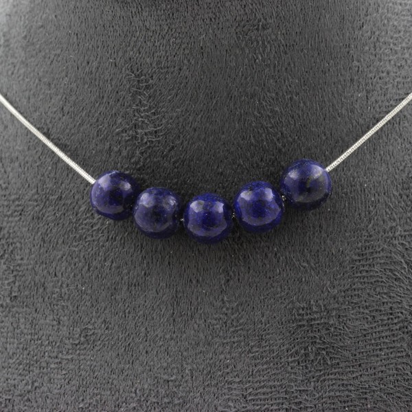 Steine Und MinéRaux. Halskette 5 Perlen Lapislazuli 8 Mm. Kette Stahl GefräSt-image