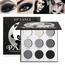 Black Smoky Eye Shadow Palette, DE’LANCI PANDA 9 Colors True Black Dark Smokey