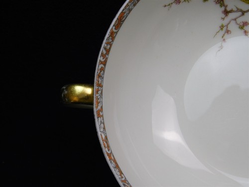 2 Antique Haviland BOURBON 4.75" Double Handle Cream Soup Bouillion Bowls - Picture 5 of 21
