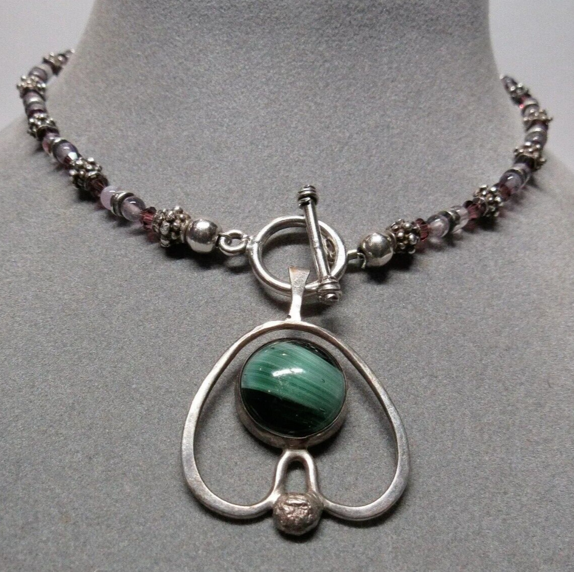 STERLING SILVER HANDMADE Amethyst Toggle Clasp Pe… - image 1