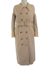 Burberry Trench Coat Beige Cotton Bead Gemstones Embellished Bell Sleeves Uk 8