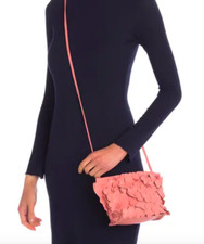 $228 T Tahari 3d Greta Leather Flowers Small Crossbody Handbag Salmon Pink New N