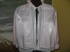 Vintage Gilead Pink Bed Jacket Satin / Flannel Lined Size L Ruffles Lace Ribbons