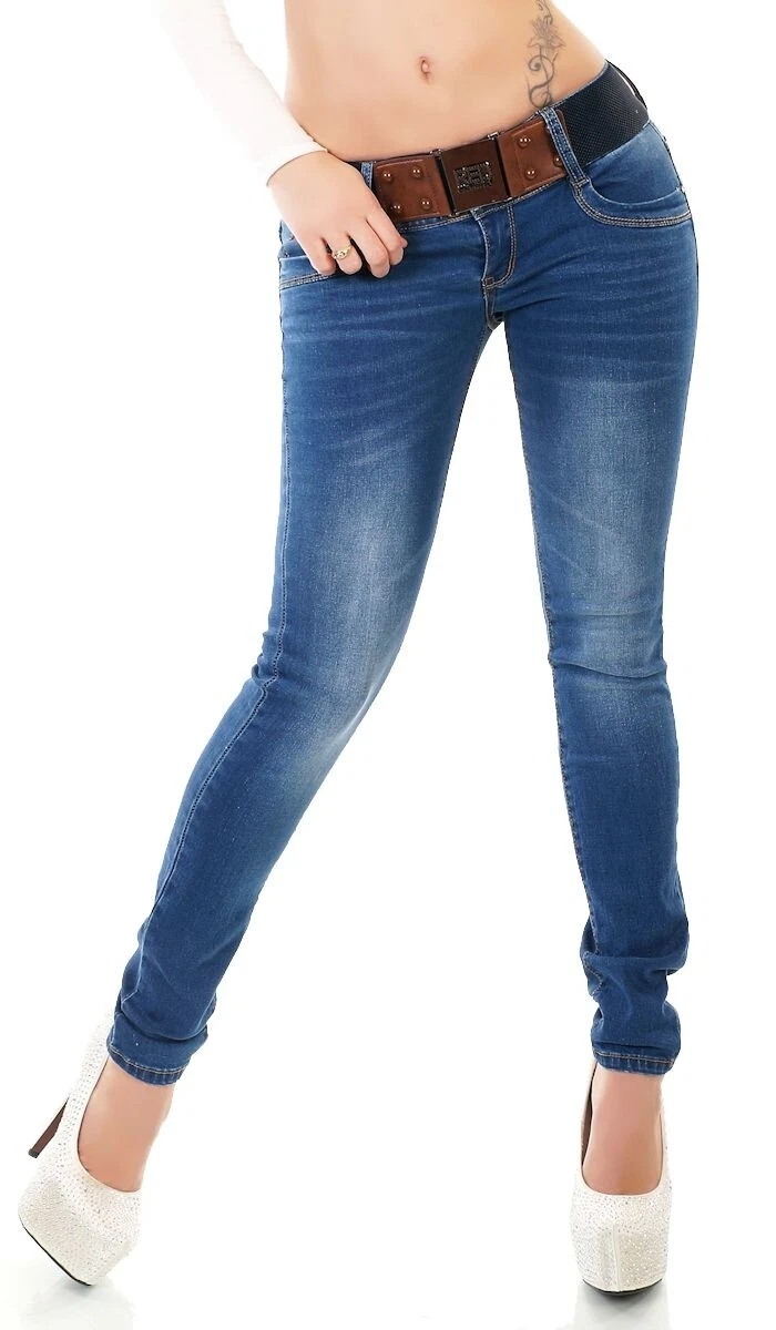 Women\'s Hip Skinny Jeans Dark Blue Wash Stretch Material Wide Belt Size  6-14 UK | eBay