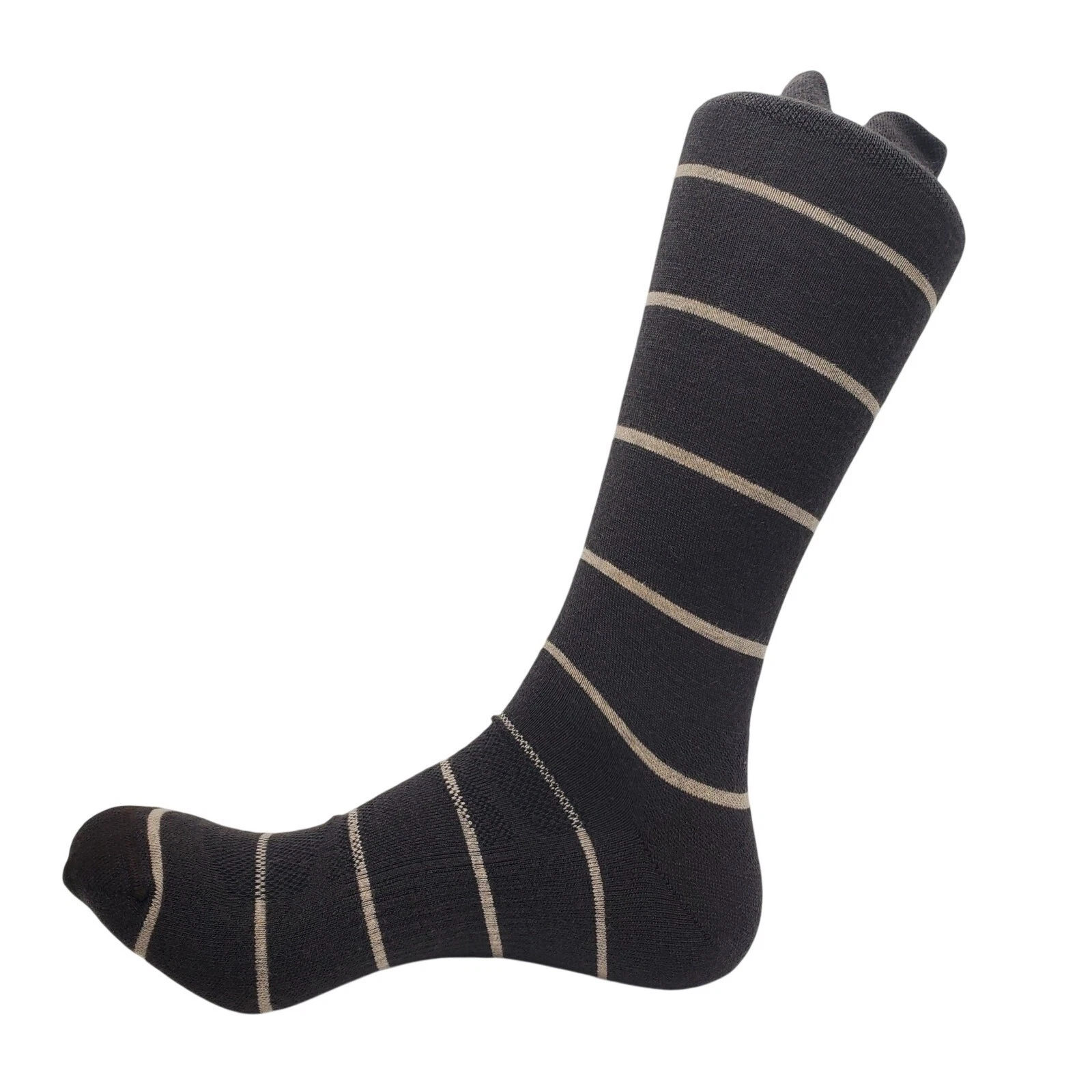 Extra Fine Merino Wool Crew Strip Socks Mens Large Brown Khaki Alchester Exeter