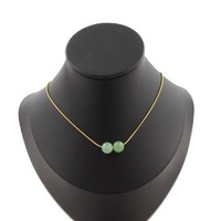 Halskette 2 Perlen Aventurin 8 Mm. Kette Aus Edelstahl Vergoldet Halskette Damen