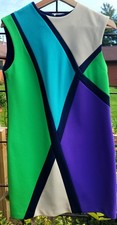 Vtg 60s Mod Color Block Dress M 8 10 Polyester Knit SLEEVELESS
