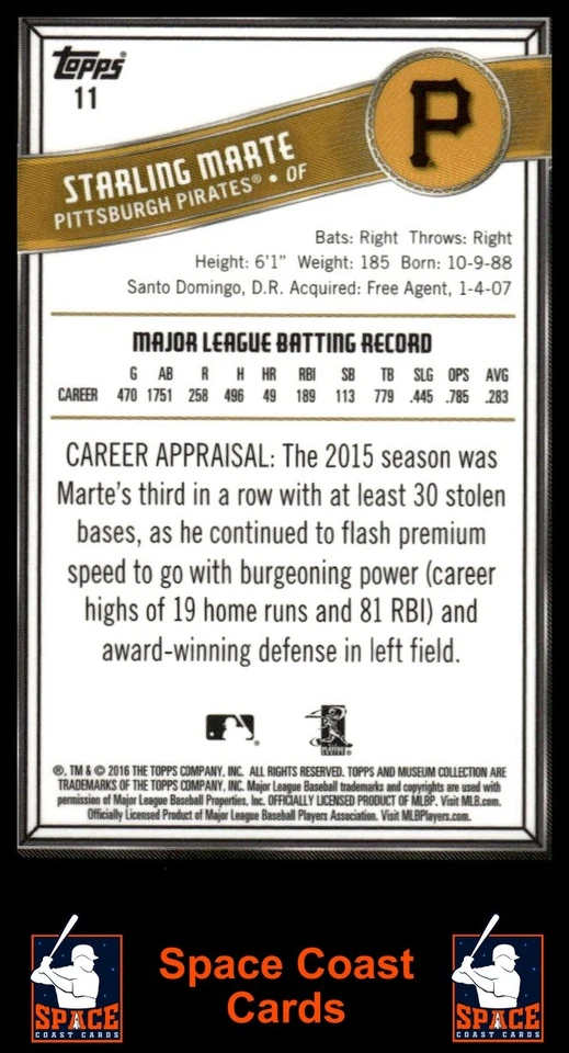 2016 Topps Museum Collection #11 Starling Marte Blue #/99 - Image 2 of 2