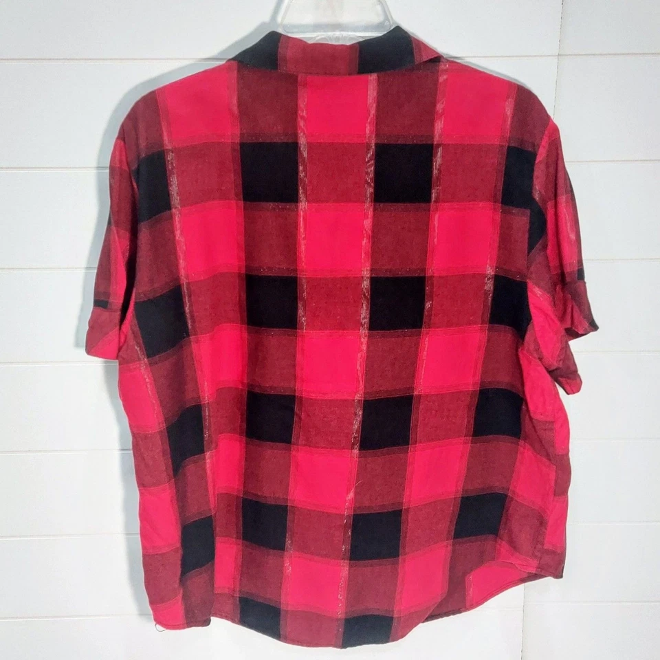 Victoria's Secret Mujer Lg. Conjunto de pantalones cortos de pijama de 2 piezas rojo negro a cuadros búfalo Foto 3 de 4