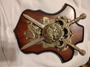 Vintage Medieval Coat of Arms Sword  Plaque Crest Wall Hanging