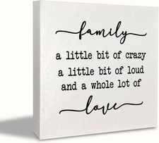 KEUSPI Family Signs for Home Decor Farmhouse 5x5inch, a Little Bit of -white