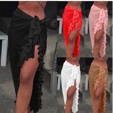 Women Bikini Cover Up Swimwear Dress Lady Beach Wrap Sheer Skirt Ruffles Sarong