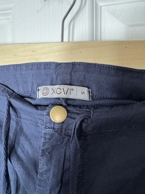 XCVI Wearables Wide Leg Crop Pants Small Blue Cotton Poplin Casual Boho Minimal