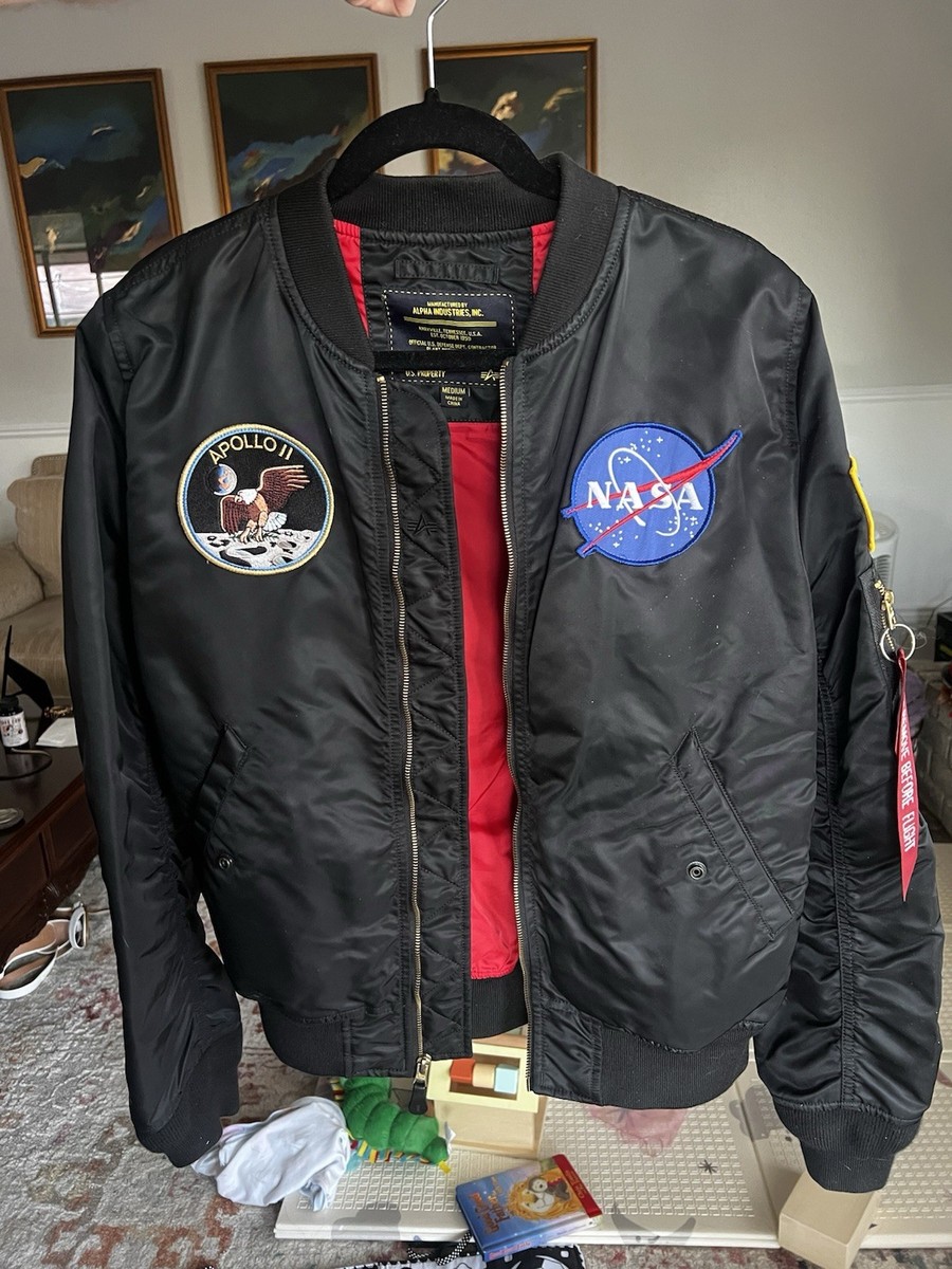 ジャケット・アウター alpha industries MA-1 APOLLO NASA Alpha Industries Apollo MA-1 Flight Jacket NASA Men's Medium Black