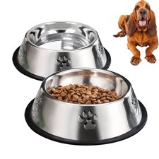 YUDANSI 2 Stainless Steel Dog Bowls, Feeding Bowls for XL-51oz, Silver 