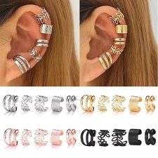 5-Piece Earring Set with Clip-Ons Fashion Jewelry Collection Ear Cuff and Hoops