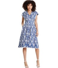 Kensie Womens Embroidered Midi Dress, White, 2