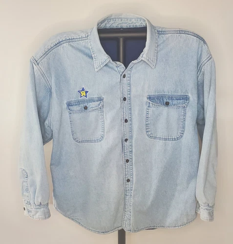 Toys R Us Fleece Denim Jean Jacket "R" Reverse Size XXL Washed Blue *RARE* - product listing photo