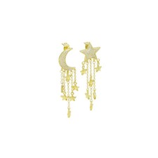 Moon Star Tassel Star Statement Earrings, Sku LK932