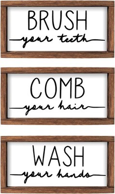 Bathroom Sign & Plaque Set of 3 Wash Your Hands Brush Your Teeth Comb Your Hair