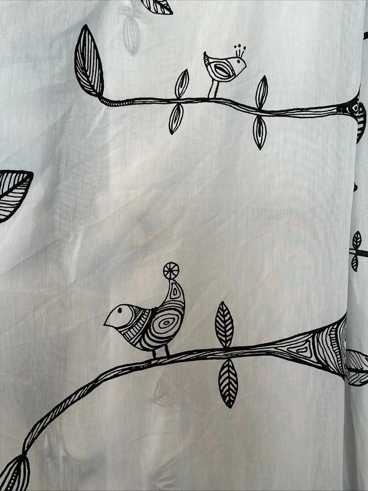 六个宜家 Eivor 窗帘 6 面白色黑叶鸟树图案长 57×98 — 第 3/4 张图片