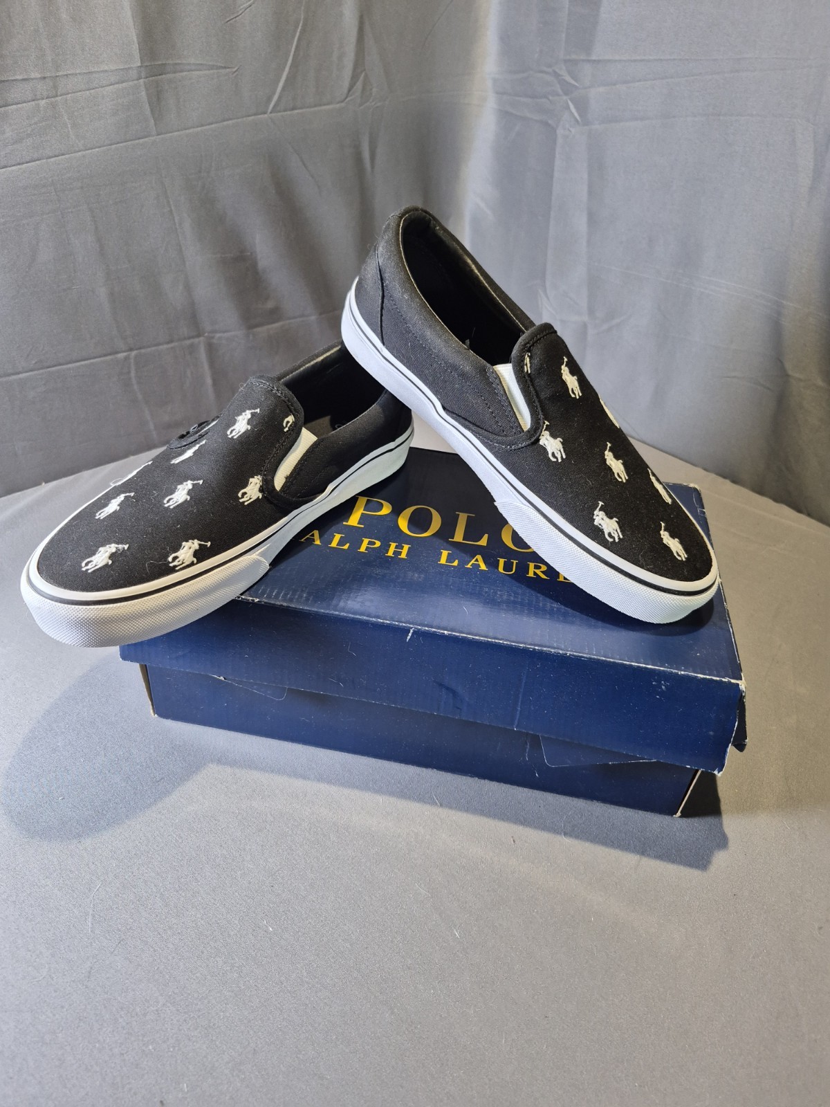Scarpe Polo Ralph Lauren Keaton Allover Pony slip on nero bianco taglia 9D