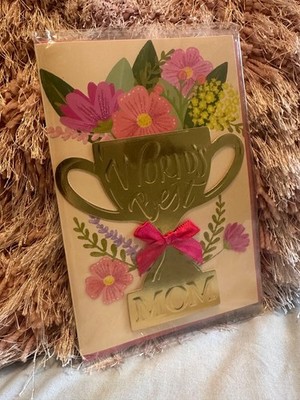 Happy Mother's Day Greeting Card World's Best Mom Trophy Flowers Award 3D mum FS