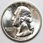 1948 25c Washington Silver Quarter - RAW - Blazing Luster - Great Coin