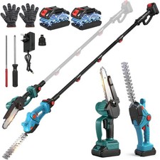 Pole Chainsaw 4 IN 1 Cordless Long Reach Hedge Trimmer Saw 2 Batteries & Charger