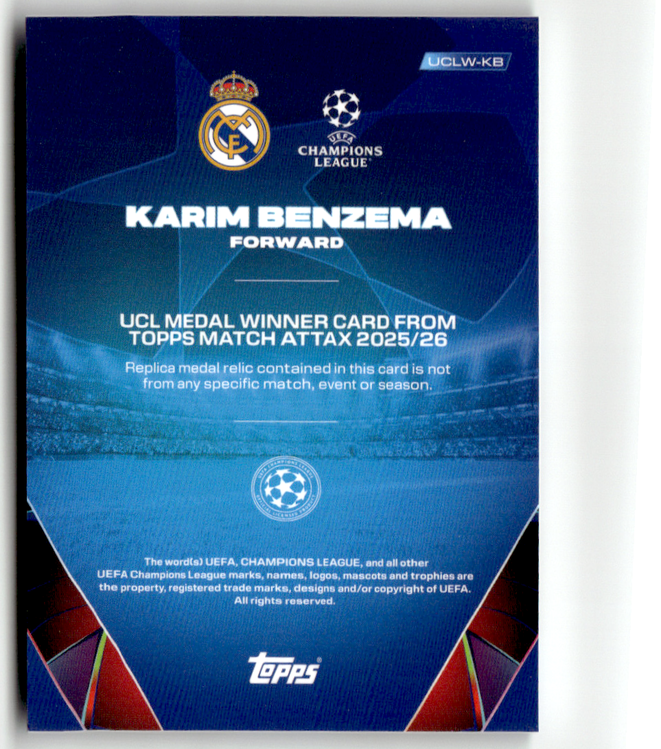 Topps Match Attax CL 2025-26 UCLW-KB Karim Benzema UCL Medal