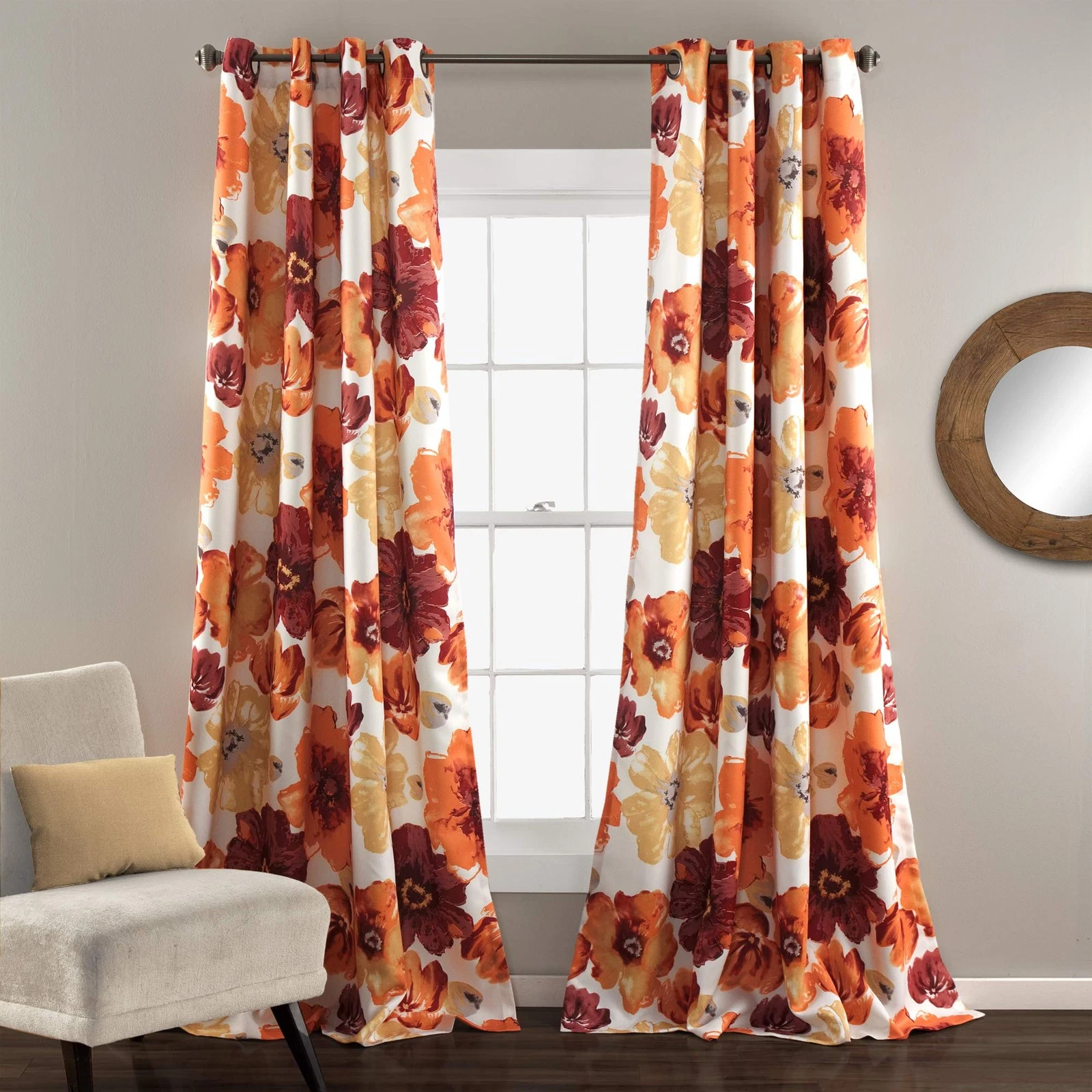 Leah Room Darkening Window Curtain Panel Pair, 84 inch x 52 inch, Red/Orange,...