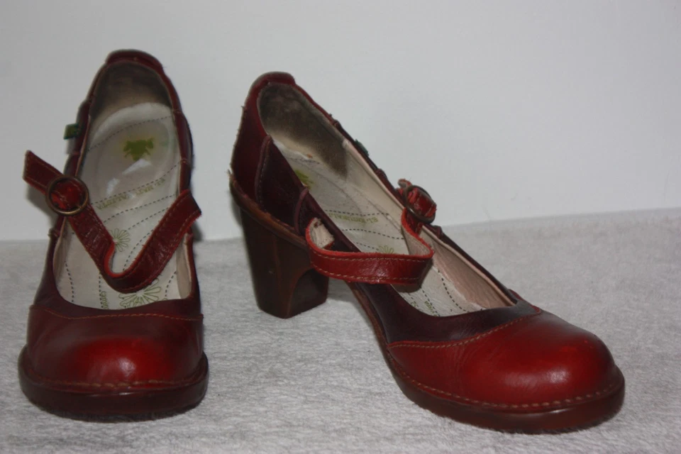 EL NATURALISTA Escarpins à Brides Cuir Bordeaux T 39 TBE - Photo 2/4