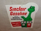 VINTAGE SINCLAIR GASOLINE W/ DINO DINOSAUR +GAS PUMP 12" METAL GASOLINE OIL SIGN