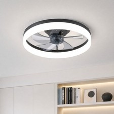 20 inch Flush Mount Modern Black Ceiling Fan ...