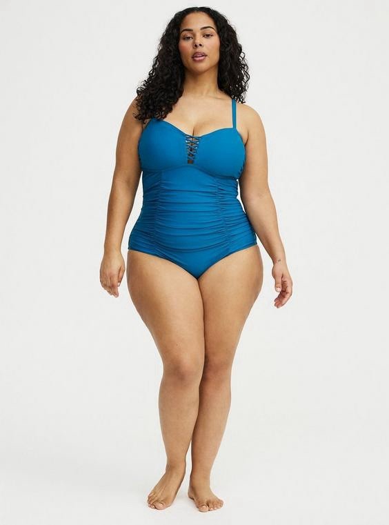 Torrid Slim Fix Lattice One Piece Swimsuit Cosmo Swim (Blue) Size