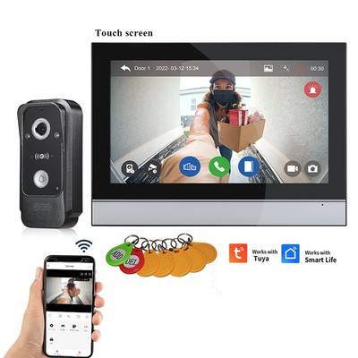 Wired Video Intercom System 7-inch HD Touchscreen Door Phone with WiFi Connect