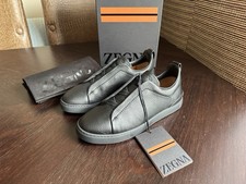 ZEGNA Black Deerskin Triple Stitch  Sneakers US 7,5 UK 6,5 EU 40,5 NEW