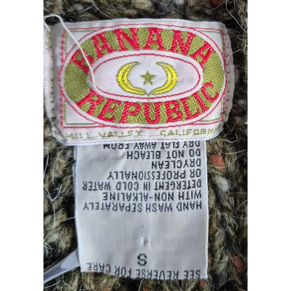 Vtg Banana Republic Chaleco de suéter de punto de cable con cuello chal de lana S Unisex Button  Foto 4 de 4