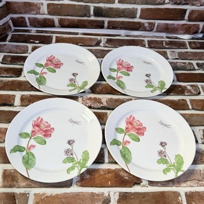 4pc Set Corelle Camellia Dinner Plates Lady Bug Dragonfly Flowers Discontinued