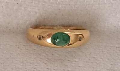Bandring Ring 585 Gold Smaragd Cabochon Gr. 53 Ø 16,8 cm 1,8 g 90er Jahre